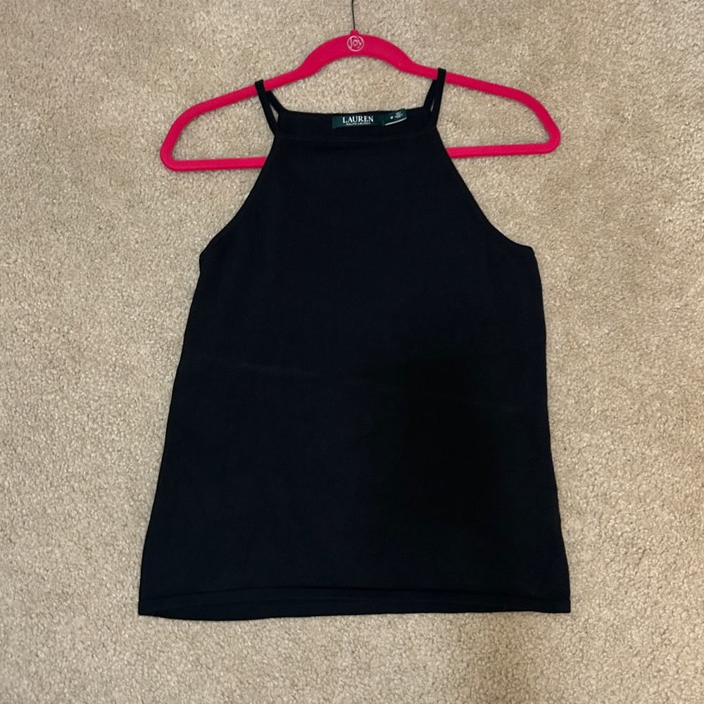 Lauren Ralph Lauren Black Sleeveless Knit Halter Top Size Medium